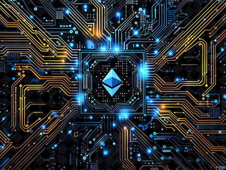 PSD a computer screen with a blue diamond and yellow background