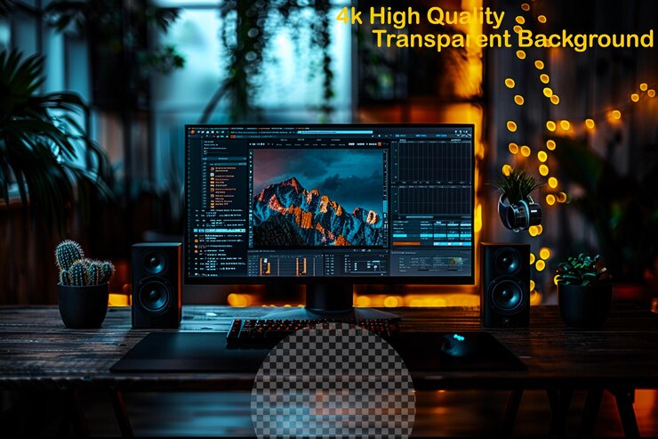 PSD a computer screen with a digital display showing a screen with the words  high quality  on it