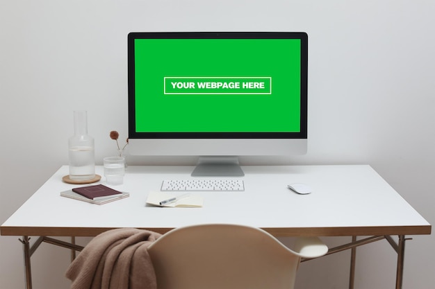 A computer screen with a green screen that says your webpage here.