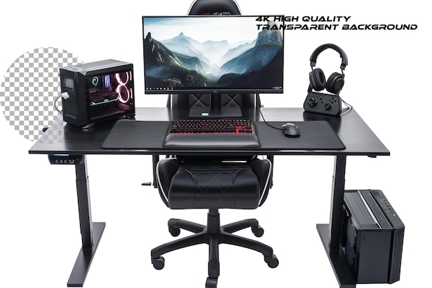 Computer setup with a gaming chair isolated on transparent background