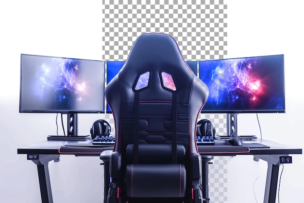 Computer setup with a gaming chair isolated on transparent background