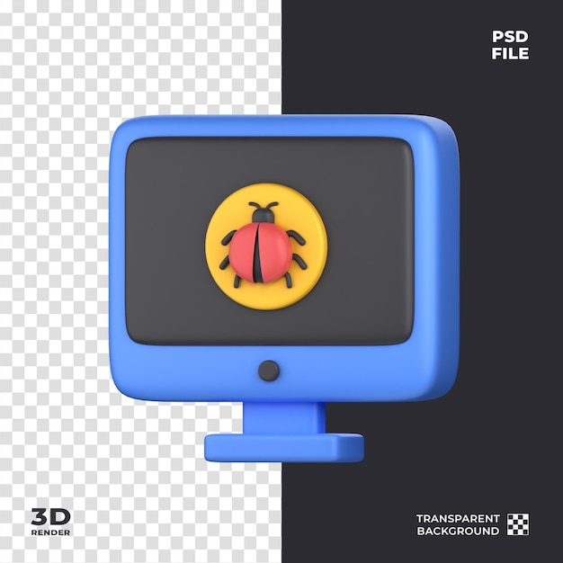 Computer Virus Infected 3D Icon perfect voor cybersecurity thema