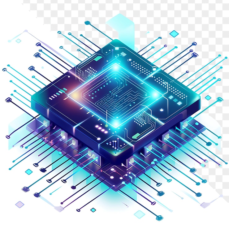 PSD a computer with a colorful display of electronic components