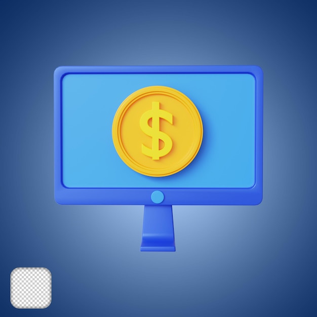 ドル硬貨の 3 D イラストレーションとコンピューター