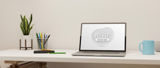 computer with mockup screen on office table