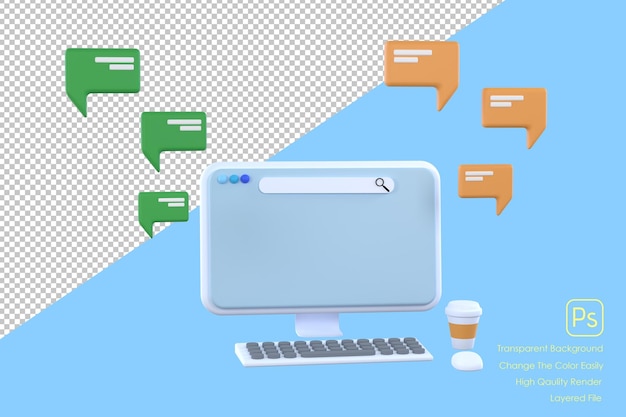PSD computer with short messages chatting with friends and sending messages