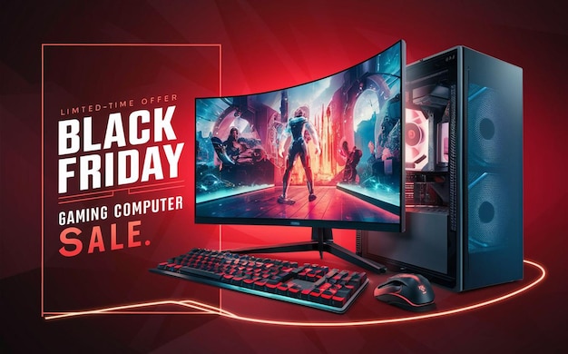 Computergaming black friday super sale social media post design template (sjabloon voor het ontwerpen van berichten)