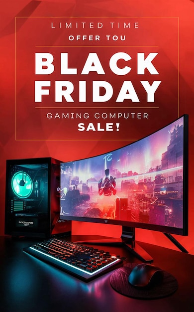 Computergaming black friday super sale social media post design template (sjabloon voor het ontwerpen van berichten)