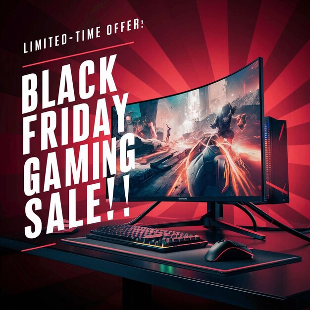 PSD computergaming black friday super sale social media post design template (sjabloon voor het ontwerpen van berichten)