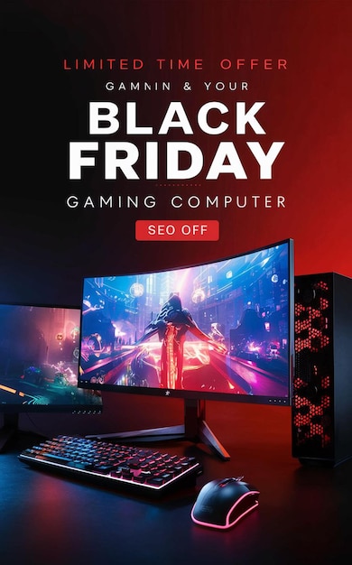 PSD computergaming black friday super sale social media post design template (sjabloon voor het ontwerpen van berichten)