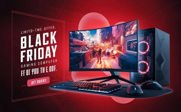 PSD computergaming black friday super sale social media post design template (sjabloon voor het ontwerpen van berichten)