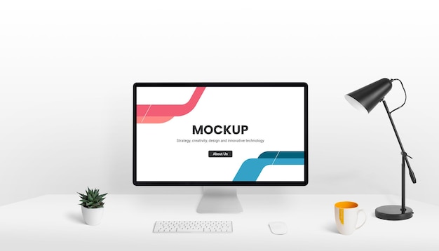 PSD computerscherm mockup op bureau