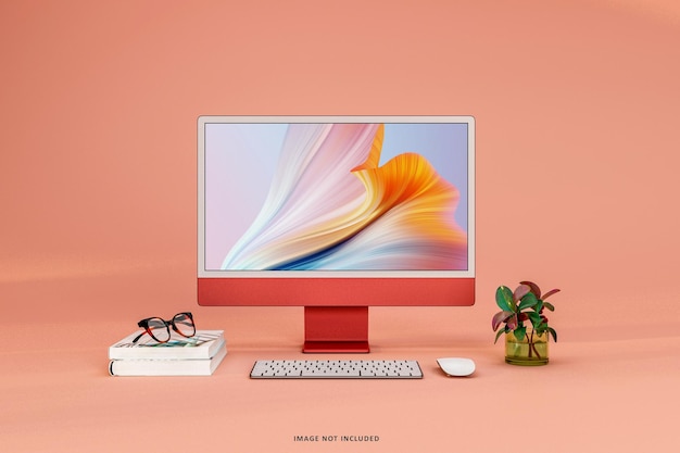 Computerschermmodel met minimalistische decoratie