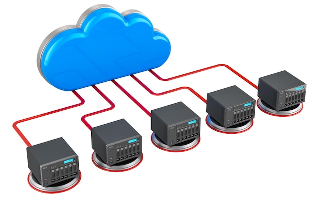 Computerwolk met NAS-internetverbindingsconcept 3D-rendering geïsoleerd op een transparante achtergrond