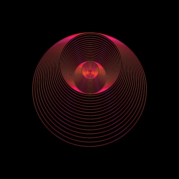 PSD concentric circles spiral in red and pink on a black background