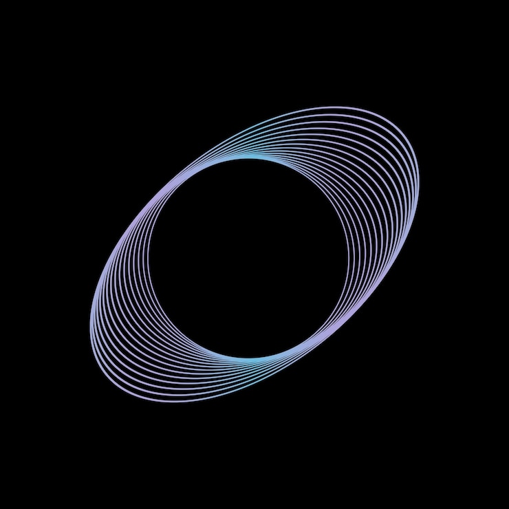 PSD concentric orbital rings in neon blue and purple on black