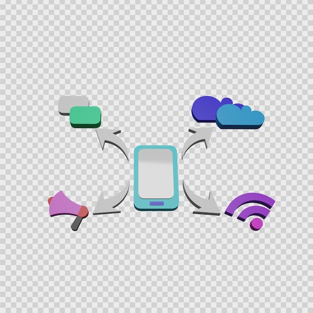 PSD concept of 3d rendering of muti tasking icons. you can use for promotions and much more