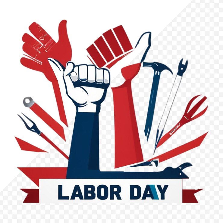 PSD the concept of celebrating labor day people raise their hands in the air of the national flag
