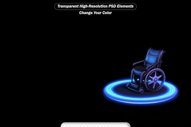 Concept drama leeg rolstoel met spotlight op een zwarte achtergrond