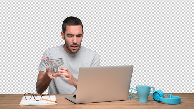 Concept of a happy young man who buy on internet