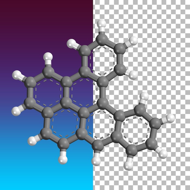 Concept of molecule 3D rendering with transparent background.