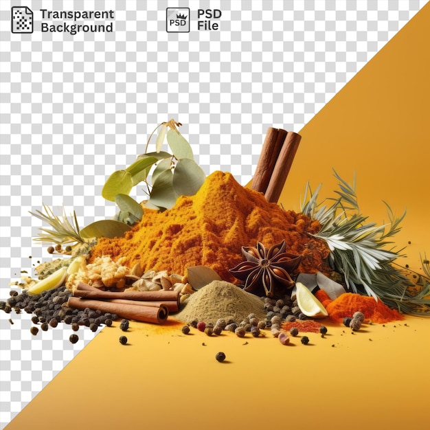 PSD concept a pile of spices on a yellow background