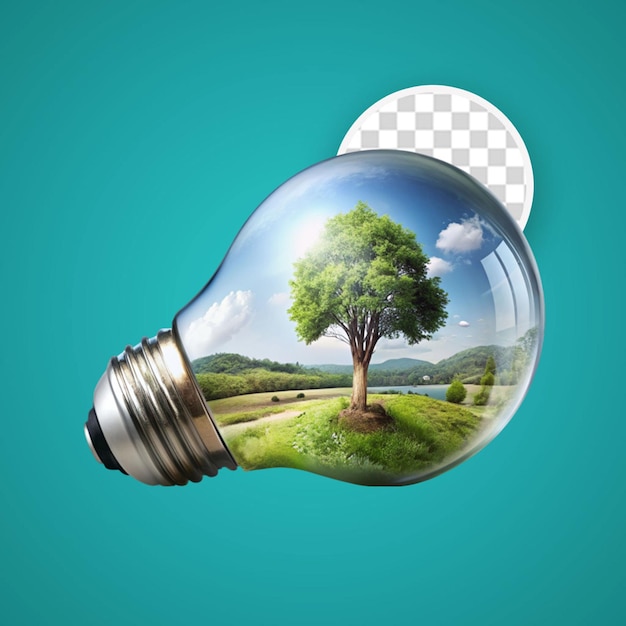 PSD concept of renewable energy sources energy for life and wellbeing green sprout in a glass bulb