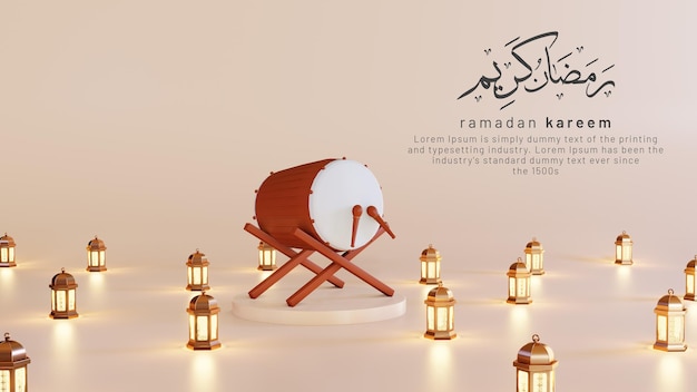 Concept van islamitische ramadan kareem en eid al fitr adha met 3d bedug en arabische lantaarn