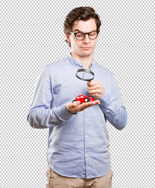 PSD concept of a young man and a car insurance