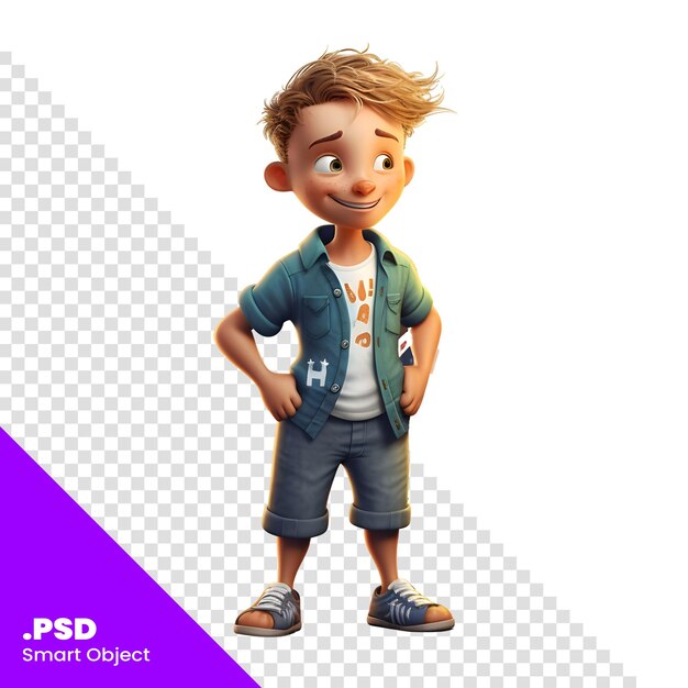 PSD Концептуальная 3d-иллюстрация маленького мальчика с флагом великобритании