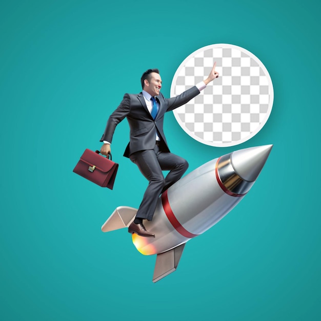 PSD conceptual image of a businessman piloting a rocket