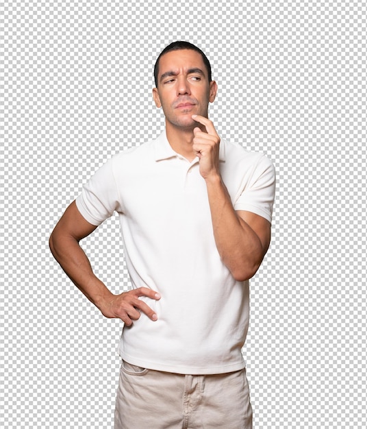 concerned young man making a gesture of doubt