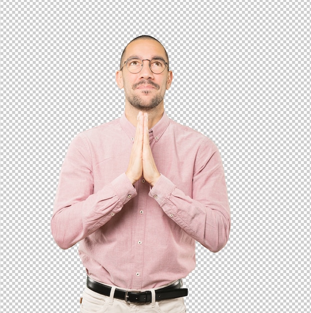 PSD concerned young man praying gesture