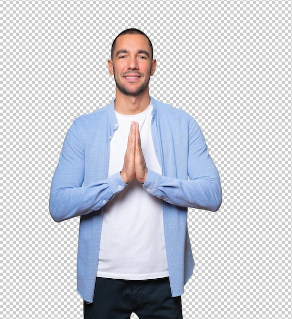 Concerned young man praying gesture