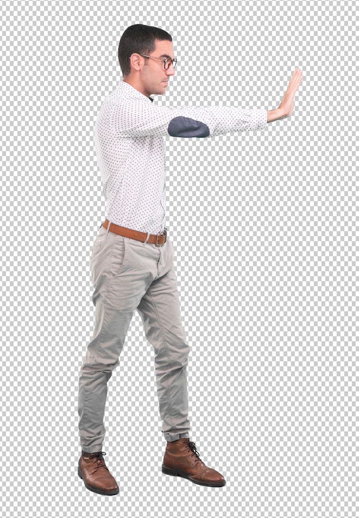 PSD concerned young man with a gesture of hold - full body shot