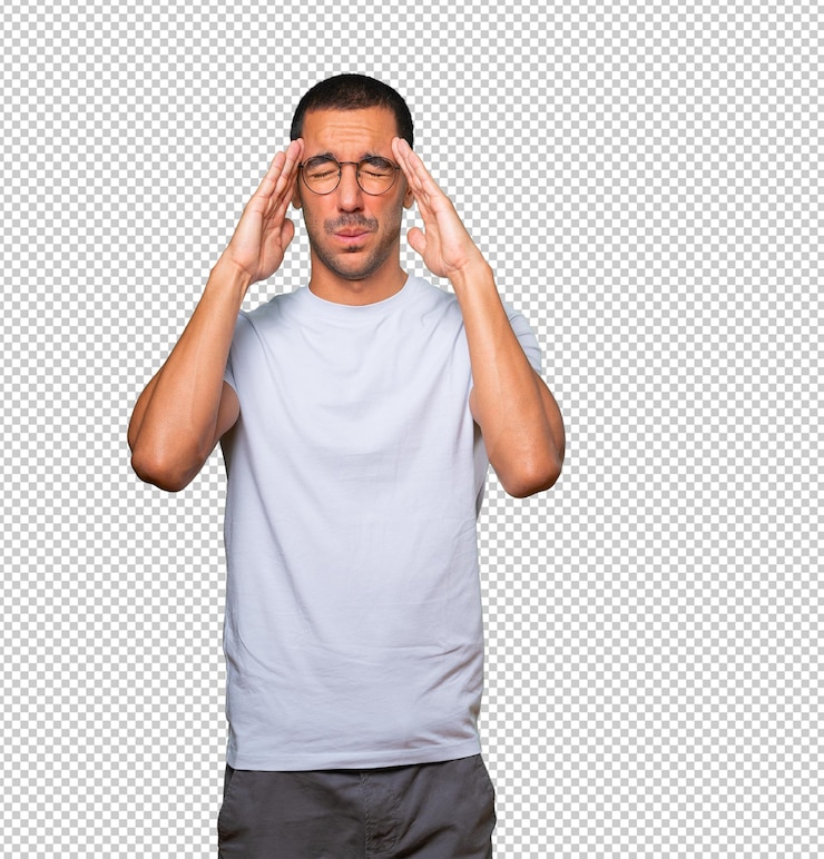 PSD concerned young man with a stress gesture