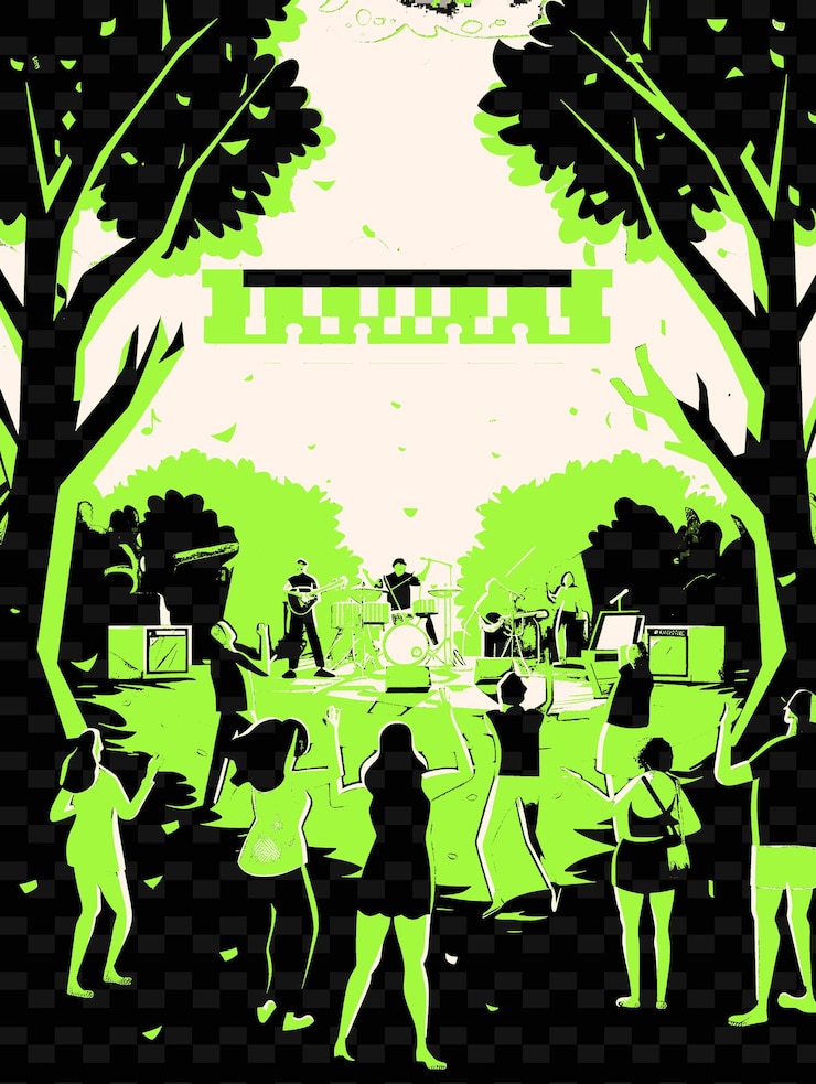 PSD a concert in the park with a live band performing people dan creative illustration idea designs