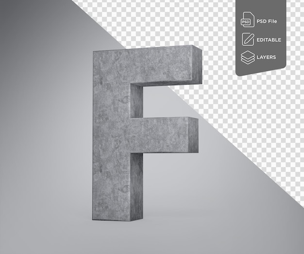 콘크리트 대문자 F 알파 F 회색으로 만들어진 회색 배경에 콘크리트의 돌 3d 일러스트레이션