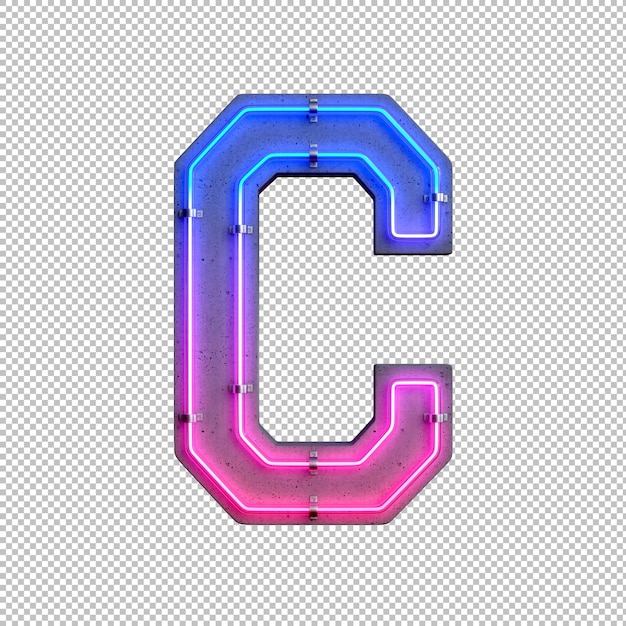 PSD concrete neon light alphabet c on transparent background