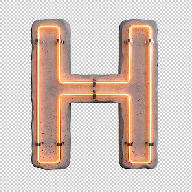 Concrete neon light alphabet h on transparent background