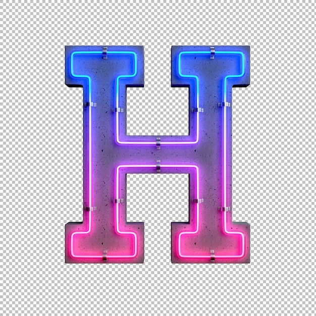 PSD concrete neon light alphabet h on transparent background