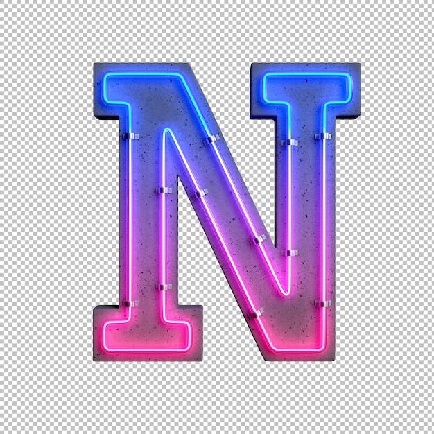 Concrete neon light alphabet n on transparent background