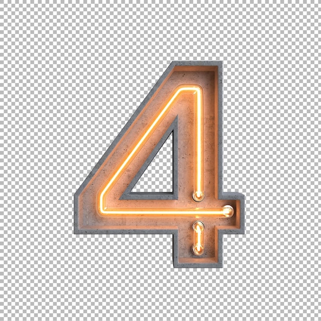 PSD Бетонный неоновый световой алфавит на прозрачном фоне