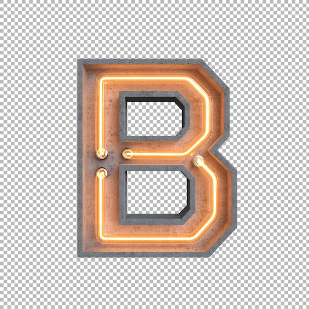 PSD concrete neon light alphabet on transparent background