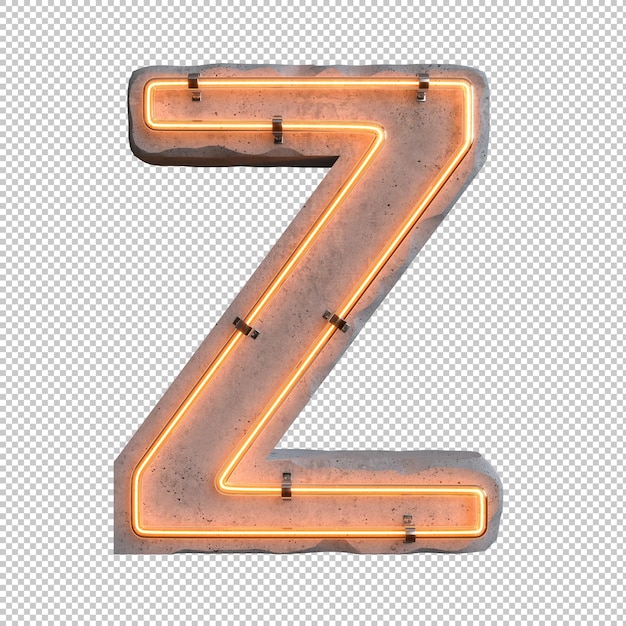 Concrete neon light alphabet Z on transparent background