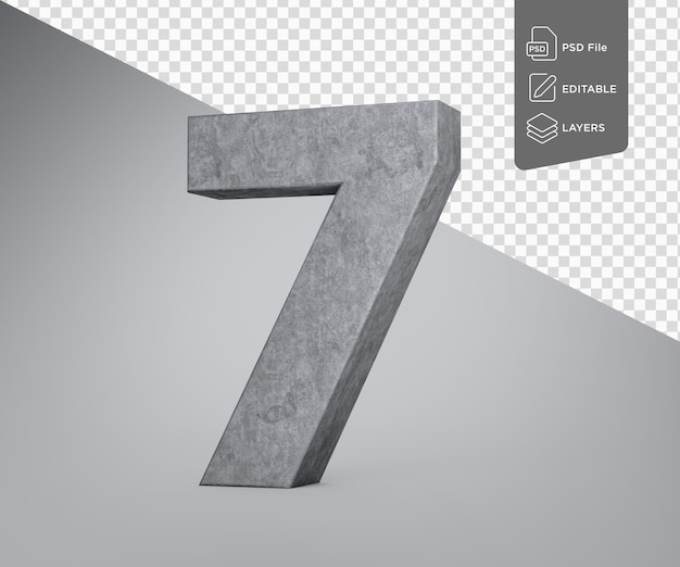concrete number seven 7 digit made of grey concrete stone on grey background 3d illustration
