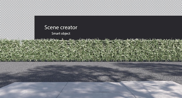 concrete tile floor pebbles and hedge on background under tree shadow isolated