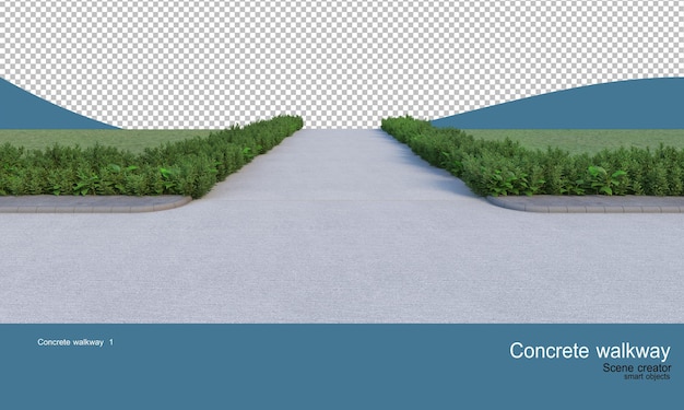 PSD concrete walkways and a wide variety of shrubs