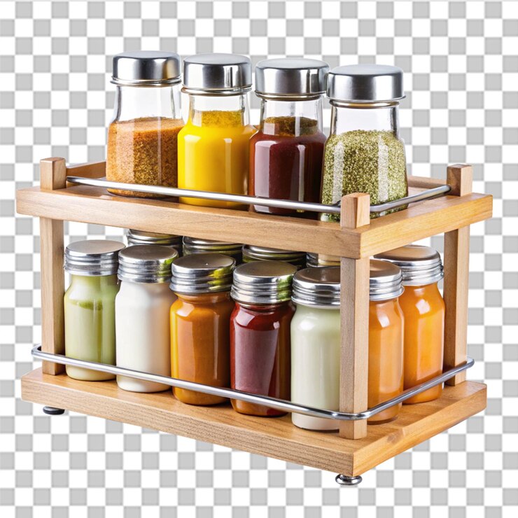 PSD condiment shelf isolated on transparent background