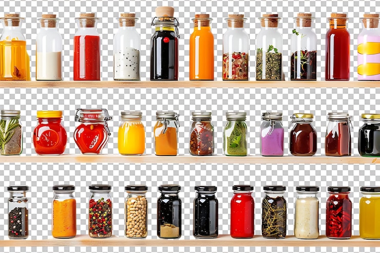 PSD condiments shelf isolated against a transparent background